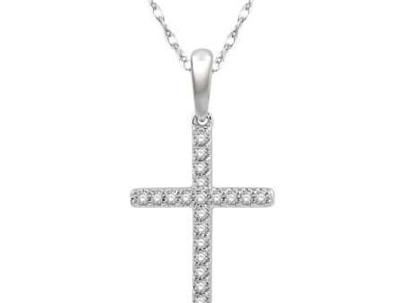 1 10 Ctw Cross Charm Round Cut Diamond Fashion Pendant in 10K White Gold with chain Online Hot Sale