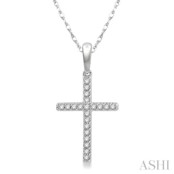 1 10 Ctw Cross Charm Round Cut Diamond Fashion Pendant in 10K White Gold with chain Online Hot Sale