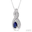 1 10 Ctw Entwined Pear Shape 6x4 MM Sapphire & Round Cut Diamond Precious Pendant With Chain in 10K White Gold Supply