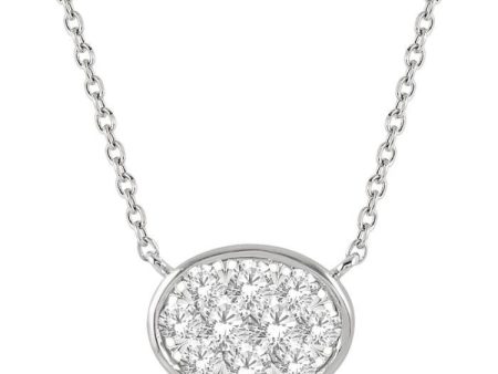 1 3 Ctw Oval Shape Lovebright Diamond Necklace in 14K White Gold Cheap