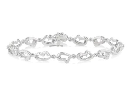 1 20 Ctw Heart Shape Single Cut Diamond Bracelet in Sterling Silver Hot on Sale