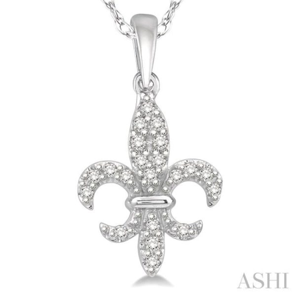 1 10 Ctw Fleur De Lis Round Cut Diamond Pendant in 10K White Gold with chain For Cheap