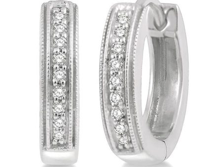 1 10 Ctw Scooped Center Round Cut Diamond Huggie Earrings in 10K White Gold Hot on Sale