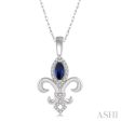 1 10 Ctw 6x3 MM Marquise Shape Sapphire & Round Cut Diamond Fleur De Lis Precious Pendant With Chain in 10K White Gold Discount