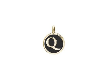 Gold Finish Sterling Silver Black Enamel Initial Charm - Q on Sale