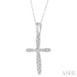 1 10 Ctw Cross Charm Round Cut Diamond Pendant in 10K White Gold For Sale