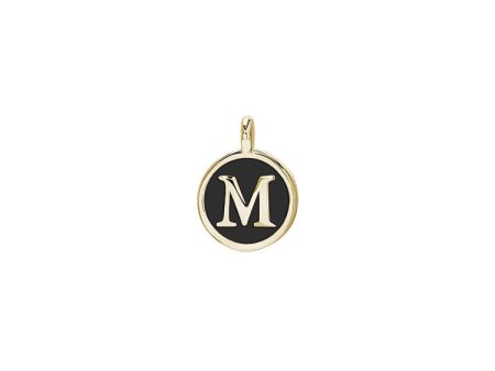 Gold Finish Sterling Silver Black Enamel Initial Charm - M Sale