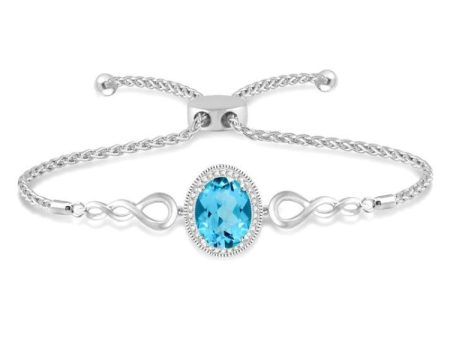 1 20 Ctw Oval 10x8 MM Blue Topaz Round Diamond Sterling Silver Lariat Bracelet Online