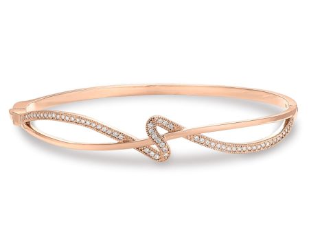 Rose Gold Finish Sterling Silver Micropave Ribbon Swirll Bangle Bracelet with Simulated Diamonds Online now