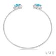 1 10 Ctw Oval Shape 9x7mm Blue Topaz & Round Cut Diamond Bangle in Sterling Silver Online Hot Sale