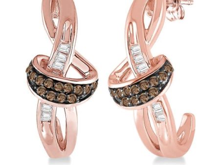 1 6 Ctw Twirl Entwined Baguette & Brown Diamond Earrings in 10K Rose Gold Cheap