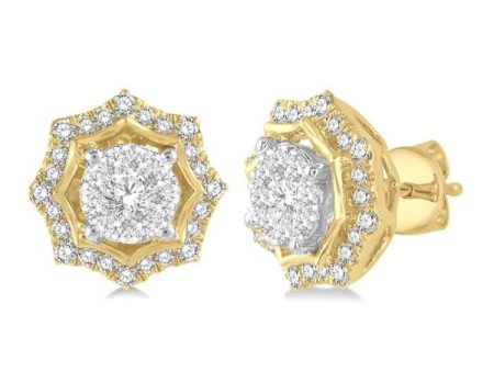 1 2 ctw Star Lattice Lovebright Round Cut Diamond Earring in 14K Yellow and White Gold Online Hot Sale