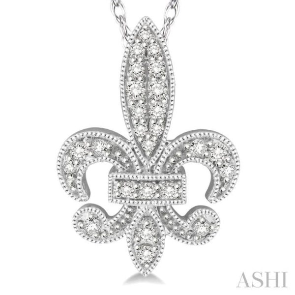 1 5 Ctw Fleur De Lis Round Cut Diamond Pendant With Link Chain in 10K White Gold Online