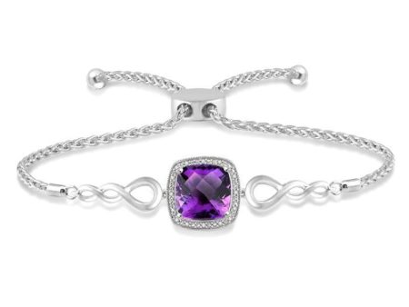 1 20 Ctw Cushion Shape 10x10 MM Amethyst Round Cut Diamond Sterling Silver Lariat Bracelet Online now