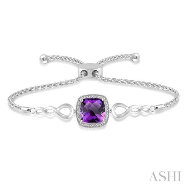 1 20 Ctw Cushion Shape 10x10 MM Amethyst Round Cut Diamond Sterling Silver Lariat Bracelet Online now