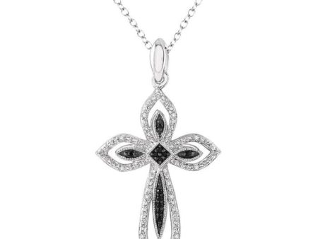 1 10 Ctw Round Cut White and Black Diamond Cross Pendant in Sterling Silver with Chain Supply