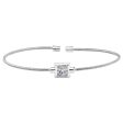 Rhodium Finish Sterling Silver Cable Cuff Bracelet with Princess Cut Simulated Diamond Birth Gem Supply