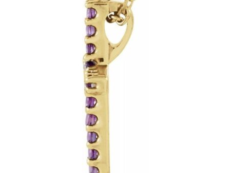 14K Yellow Natural Amethyst Petite Cross 16  Necklace For Cheap