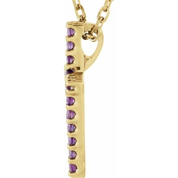 14K Yellow Natural Amethyst Petite Cross 16  Necklace For Cheap