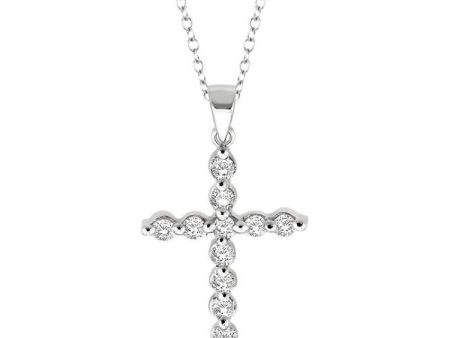 1 10 Ctw Round Cut Diamond Cross Pendant in Sterling Silver with Chain Online Hot Sale