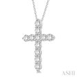 1 1 2 Ctw Round Cut Diamond Cross Pendant in 14K White Gold with Chain Cheap