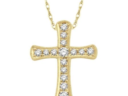 1 10 Ctw Round Cut Diamond Cross Pendant in 14K Yellow Gold with Chain Hot on Sale