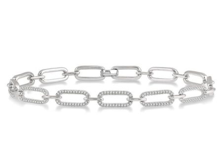 1 Ctw Round Cut Diamond Paper Clip Bracelet in 14K White Gold For Sale