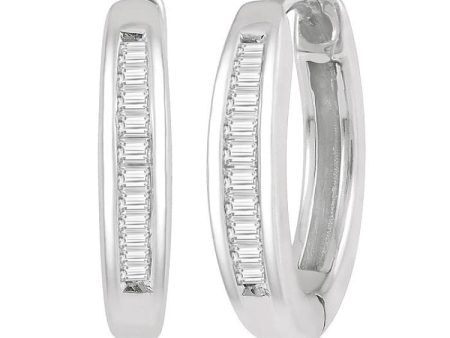 1 10 Ctw Inlay Baguette Diamond Huggie Earrings in 10K White Gold Supply