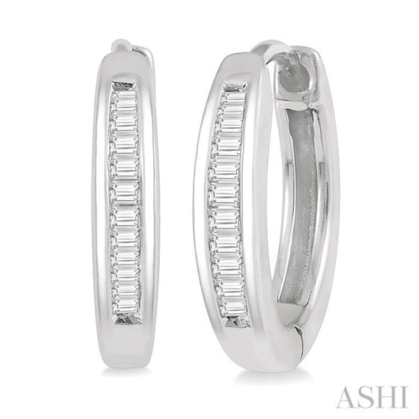 1 10 Ctw Inlay Baguette Diamond Huggie Earrings in 10K White Gold Supply