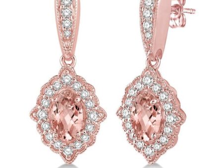 1 4 Ctw Oval Shape 5x3 MM Morganite & Round Cut Diamond Semi Precious Earrings in 10K Rose Gold Online Hot Sale