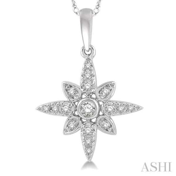 1 10 Ctw Star Charm Round Cut Diamond Pendant With Link Chain in 10K White Gold For Sale