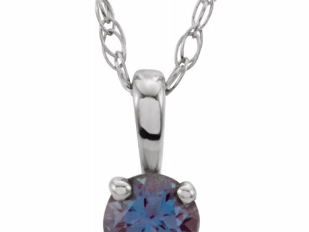 14K White 3 mm Natural Alexandrite Youth Solitaire 14  Necklace on Sale