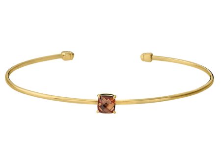 Gold Finish Sterling Silver Pliable Cuff Bracelet with Faceted Cushion Cut Simulated Citrine Birth Gem - November Cheap