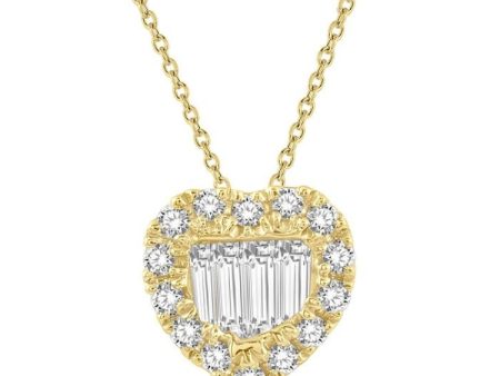 1 5 ctw Heart Shape Baguette Center & Round Cut Diamond Pendant With Chain in 14K Yellow Gold Fashion