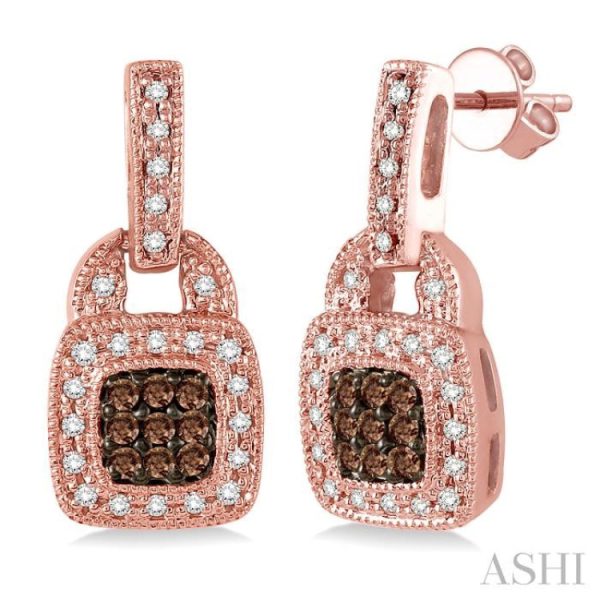 1 3 Ctw Round Cut White and Champagne Brown Diamond Earrings in 10K Rose Gold Discount