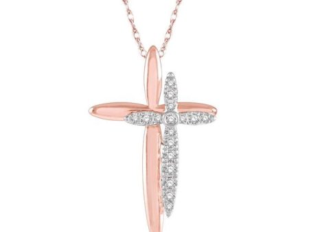 1 10 Ctw Shadow Cross Charm Round Cut Diamond Pendant in 10K Rose and White Gold Cheap