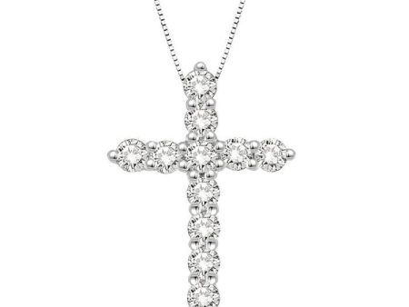 1 2 Ctw Round Cut Diamond Cross Pendant in 14K White Gold with Chain Hot on Sale