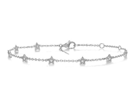 1 6 Ctw Star Shape Mount Round Cut Diamond Station Bracelet in 10K White Gold For Discount