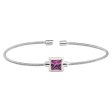 Rhodium Finish Sterling Silver Cable Cuff Bracelet with Princess Cut Simulated Ruby Birth Gem Online Sale