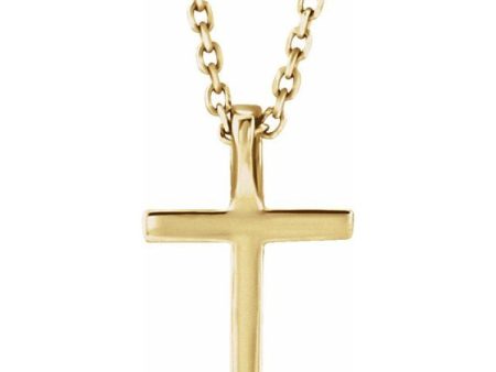 14K Yellow Natural Peridot Petite Cross 16  Necklace For Sale