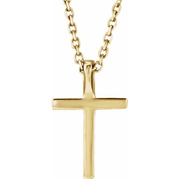 14K Yellow Natural Peridot Petite Cross 16  Necklace For Sale