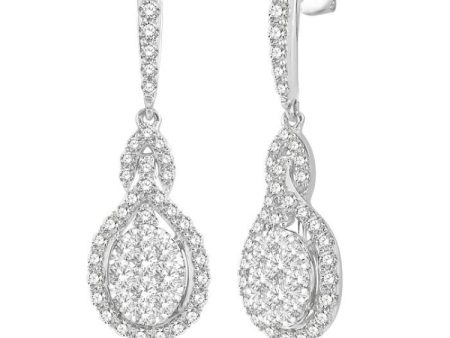 1 1 4 ctw Oval Shape Dangling Lovebright Round Cut Diamond Earring in 14K White Gold Online