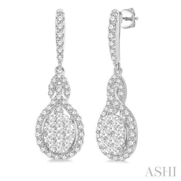 1 1 4 ctw Oval Shape Dangling Lovebright Round Cut Diamond Earring in 14K White Gold Online