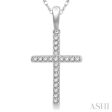 1 10 Ctw Cross Charm Round Cut Diamond Fashion Pendant in 10K White Gold with chain Online Hot Sale