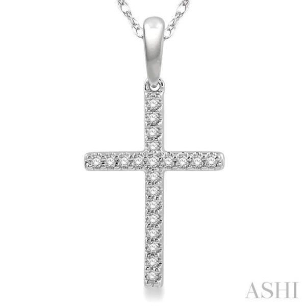 1 10 Ctw Cross Charm Round Cut Diamond Fashion Pendant in 10K White Gold with chain Online Hot Sale