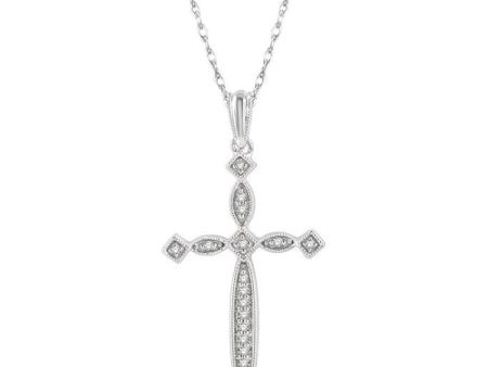 1 10 Ctw Marquise & Diamond Mount Cross Charm Round Cut Diamond Pendant With Chain in 10K White Gold Fashion