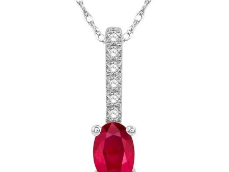 1 20 Ctw Round Cut Diamond and Oval Cut 6x4 MM Ruby Precious Pendant in 10K White Gold with chain Online