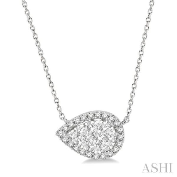 1 2 ctw Pear Shape Round Cut Diamond Lovebright Necklace in 14K White Gold Supply