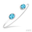 1 10 Ctw Oval Shape 9x7mm Blue Topaz & Round Cut Diamond Bangle in Sterling Silver Online Hot Sale