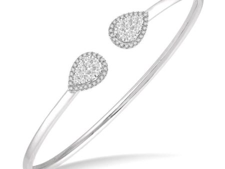 5 8 Ctw Pear Shape Lovebright Open Cuff Diamond Bangle in 14K White Gold Sale